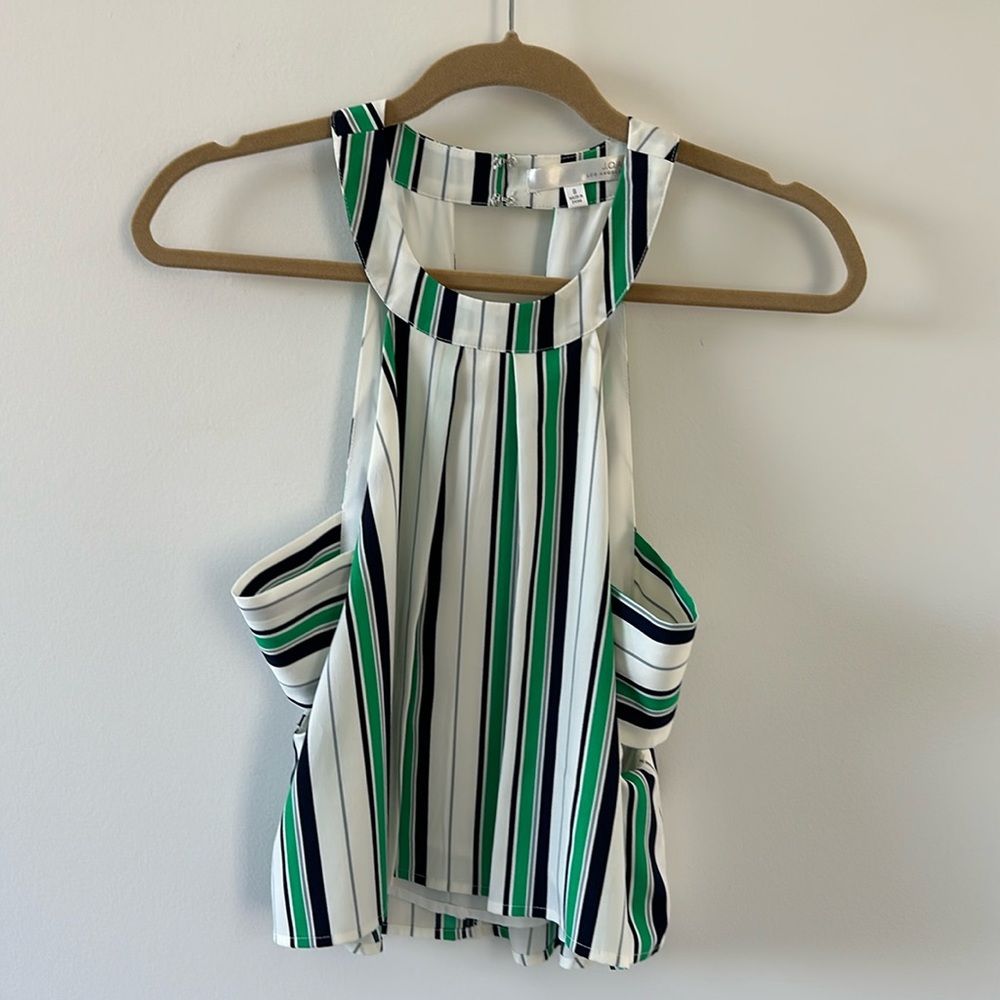J.O.A. Halter Top in Green & White Stripes Size Small